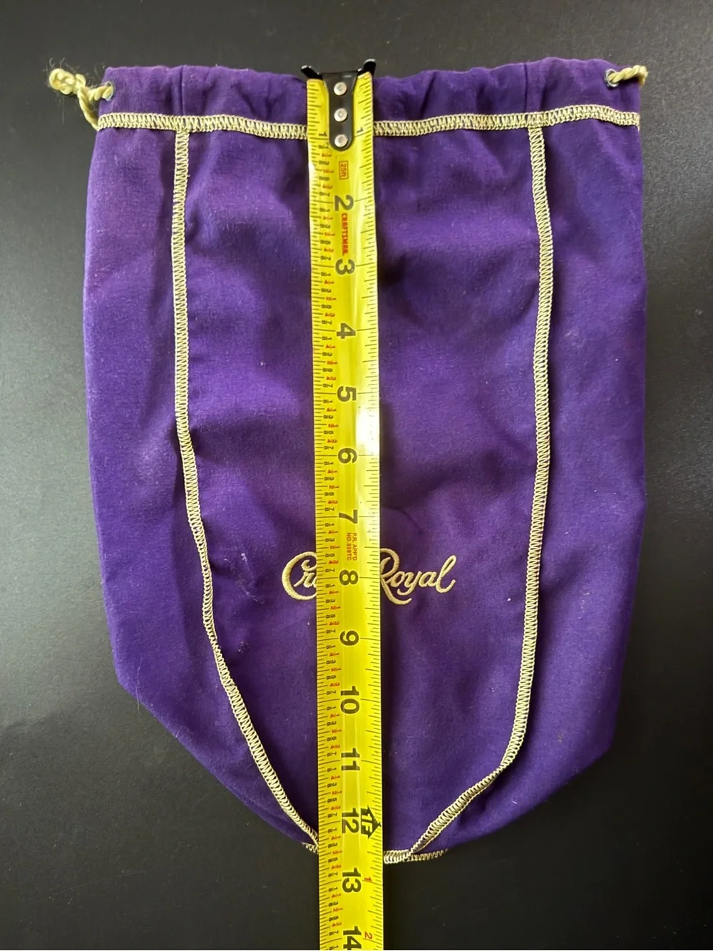 Crown Royal Purple Drawstring Bag Gold Cording & Stitching 9” x 13”